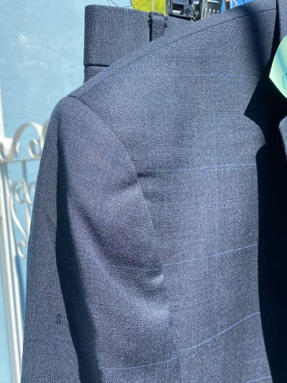 Lauren Ralph Lauren (2) Two Piece Men's Suit Navy Blue Plaid  100% Wool 48R
